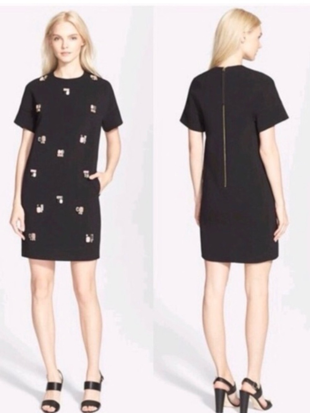 KATE SPADE Black Short-Sleeve Embellished Shift Dress